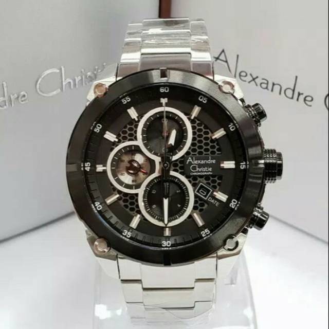 JAM TANGAN PRIA ALEXANDRE CHRISTIE AC 6490 SILVER BLACK ORIGINAL