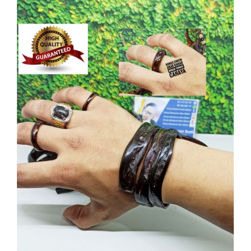 GELANG AKAR BAHAR MERAH 3 LILIT BODY HITAM TEMBUS CAHAYA