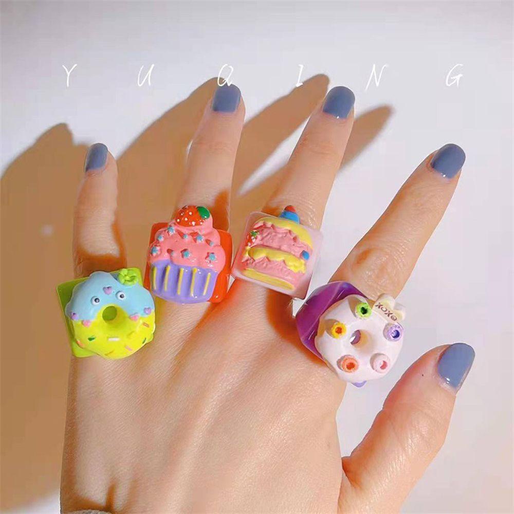 Mxbeauty Korea Cincin Wanita Es Krim Lucu Strawberry Jari Cincin Gadis Hadiah Perhiasan Hadiah Gadis Resin Rings