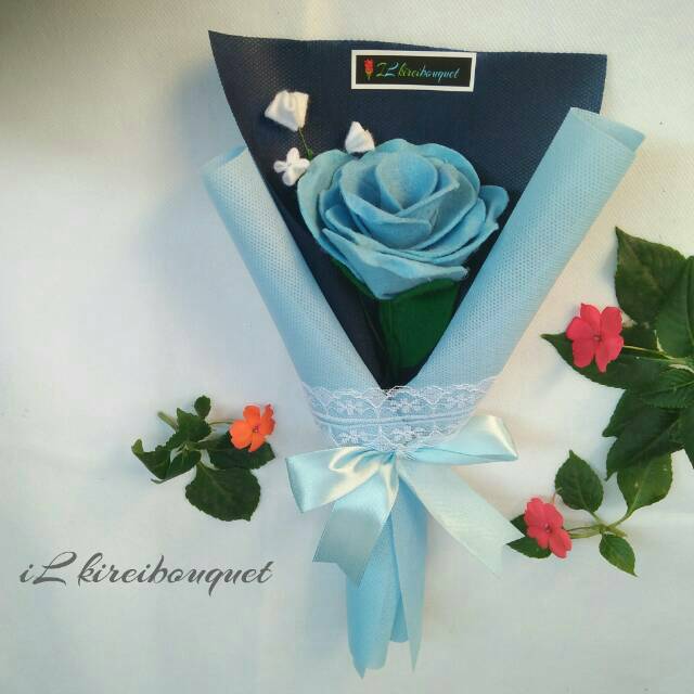 Ready Single Rose Flanel Buket Mawar Biru 1 Tangkai Bunga Wisuda Shopee Indonesia