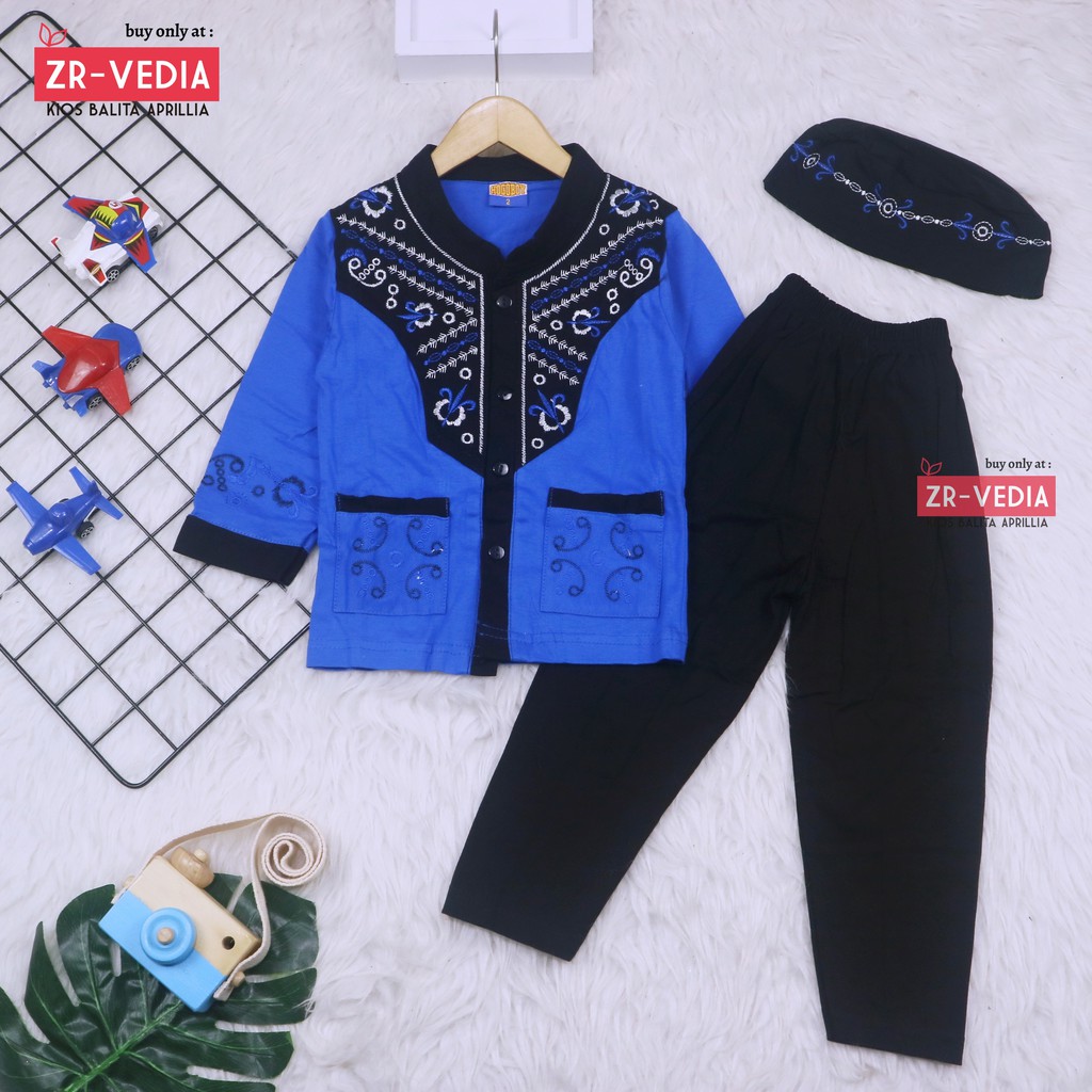 Baju Koko Kurta uk 1-2 Tahun / Setelan Muslim Anak Laki Laki PREMIUM BORDIR Bayi Balita Polos Turki