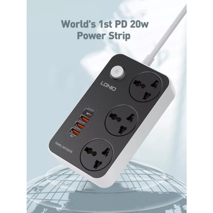 26 LDNIO SC3412 - 3 Electrical Socket with 3 USB QC 3.0and 1 USB-C PD 20W