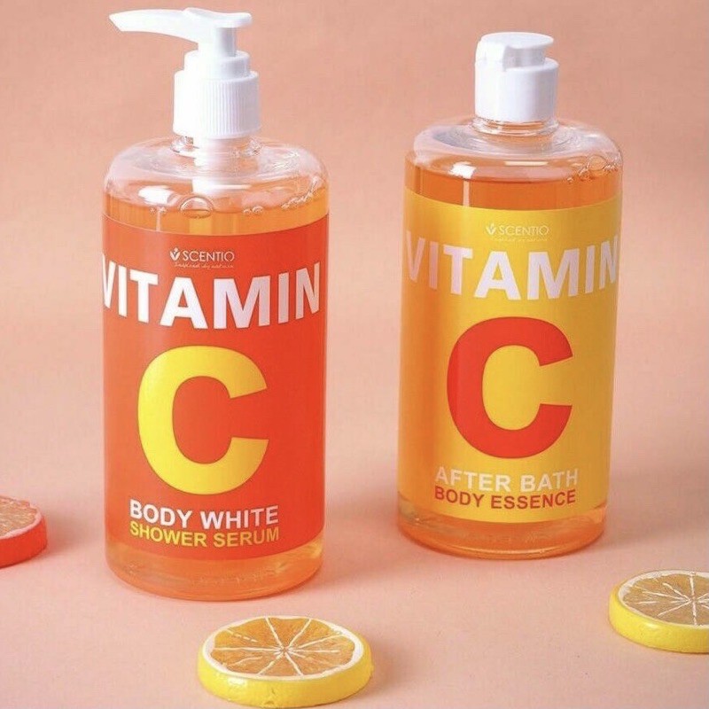 SCENTIO VITAMIN C BODY WHITE SHOWER SERUM & AFTER BATH BODY ESSENCE - ORIGINAL BEAUTY BUFFET 450ml