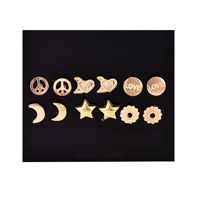 LRC Anting Set Fashion Gold Alloy Crescent Love Stud Earrings 6 Pairs F37532