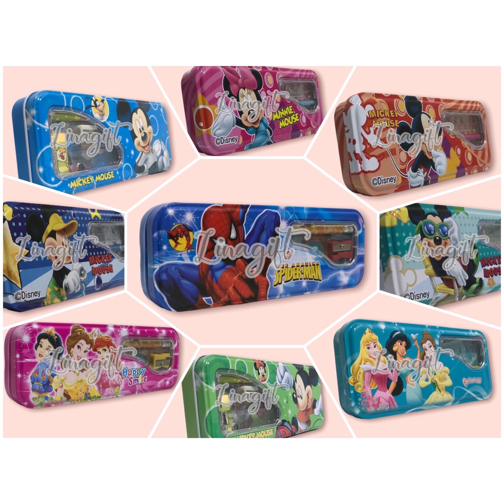 TEMPAT PENSIL SET / PENCIL CASE FROZEN PRINCESS MICKEY SPIDERMAN CAPT AMERICA / LIGHT BLUE TOSCA GREEN RED PINK