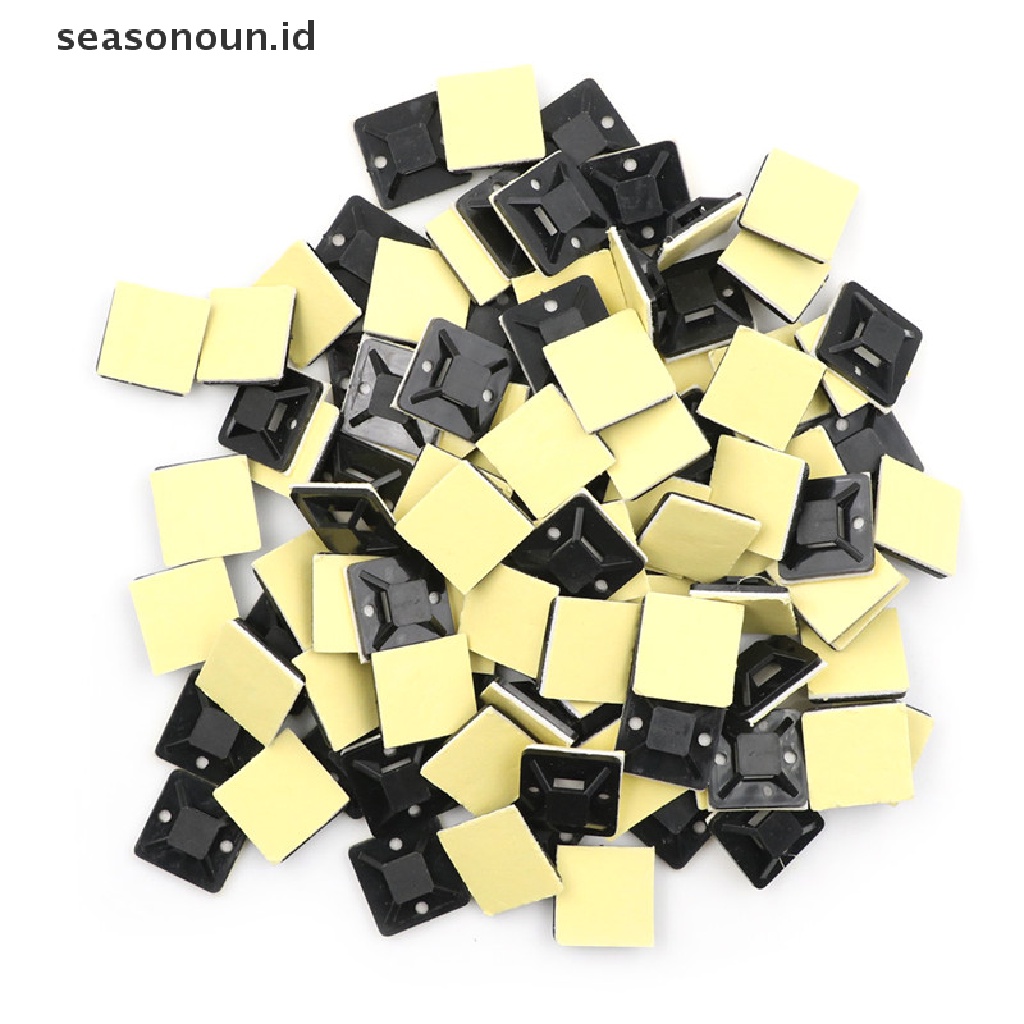 (seasonoun) 100pcs / Set Pengikat Kabel Dengan Perekat Ukuran 20x20 x 6mm