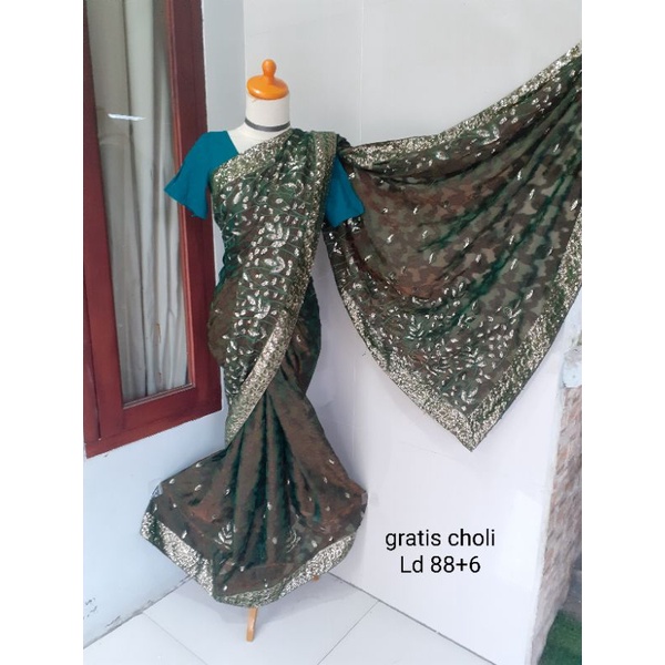 preloved baju india murah saree instan hijau sari india