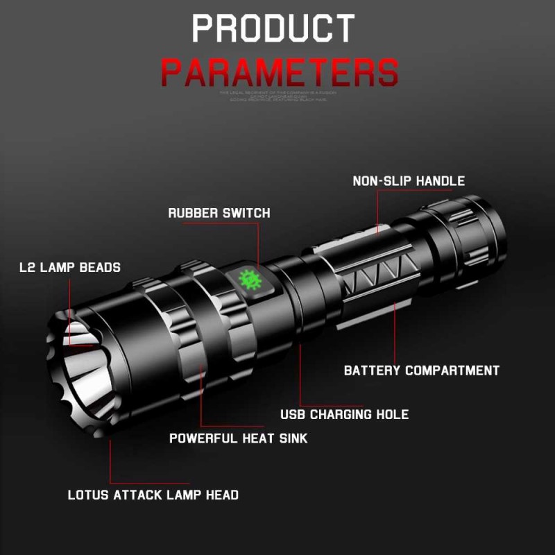 Senter LED Taktikal Outdoor Torch Hunting Cree XM-L L2 65000 Lumens