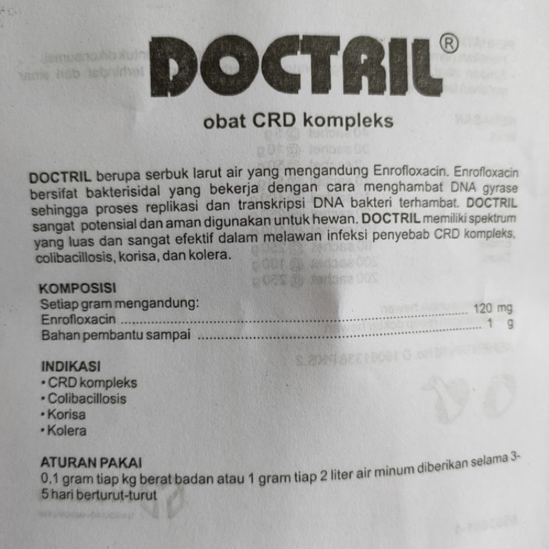 doctril CRD kompleks 10 gram-medion obat pilek ngorok ayam