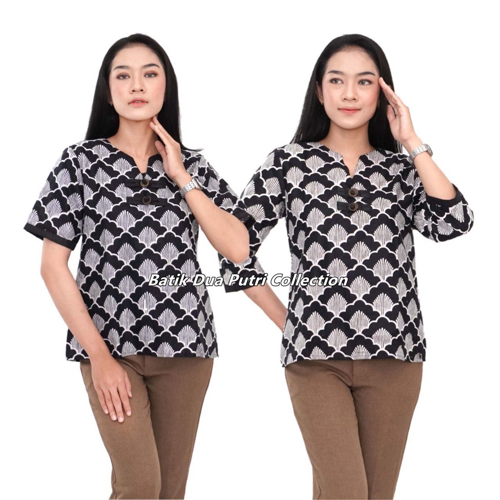 Atasan Batik Wanita Blouse Batik Lengan 7/8 dan Lengan Pendek Bahan Katun Sisik Iwak By Batik Dua Putri Collection