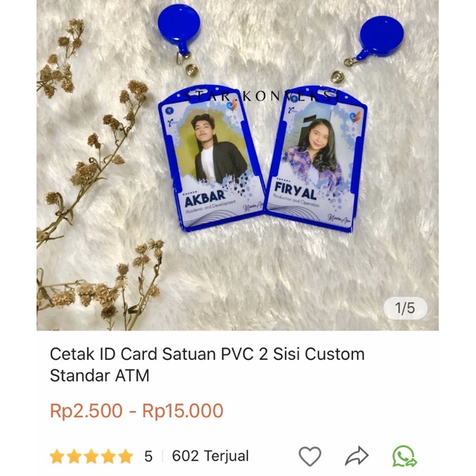 Cetak ID Card Satuan PVC 2 Sisi Custom Standard ATM