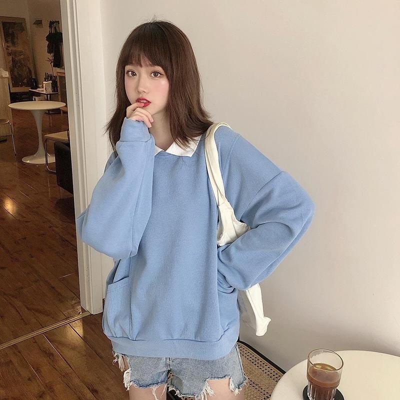 Lutest Oversize Sweater Kerah Wanita Bahan Fleece Korean style