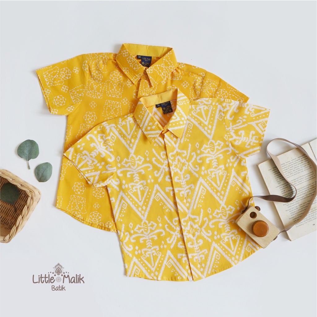 Kemeja Batik Anak Lengan Pendek By Little Malik Batik, Garutan, warna Kuning