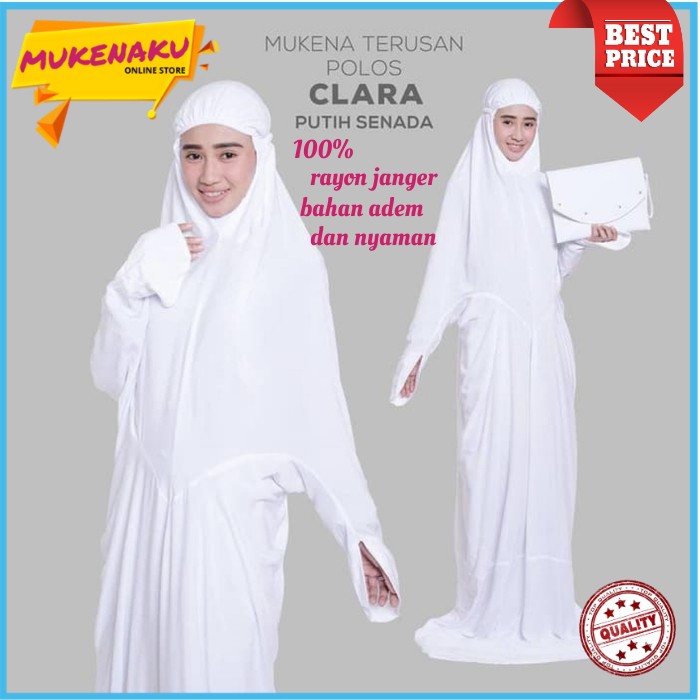 MUKENA DEWASA BALI TERUSAN POLOS CLARA PUTIH SENADA MUKENA BALI MUKENAH TERUSAN RAYON