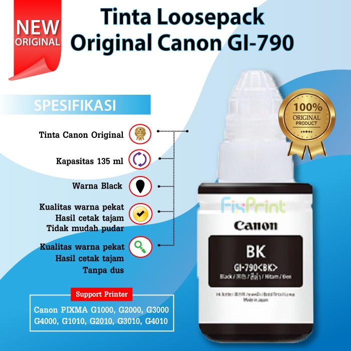 Tinta Canon GI-790 Black- Tinta Printer Canon G1000 G2000 G3000 G4000 FPTS2149