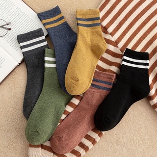 GO!KK819 Kaos Kaki Garis Import Korea Kaus Kaki Panjang Betis Warna Cewek Cowok