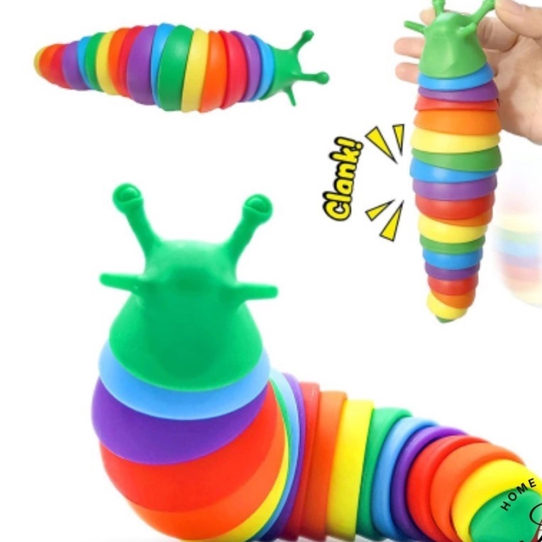 NEW PROMO Mainan Anak Edukasi Lucu Unik Ulat Bulu Warna Warni / Fidget Toy Finger Slug Ulat Siput Meringkuk Rainbow Mainan Anak Balita/ Kado ANak Lucu