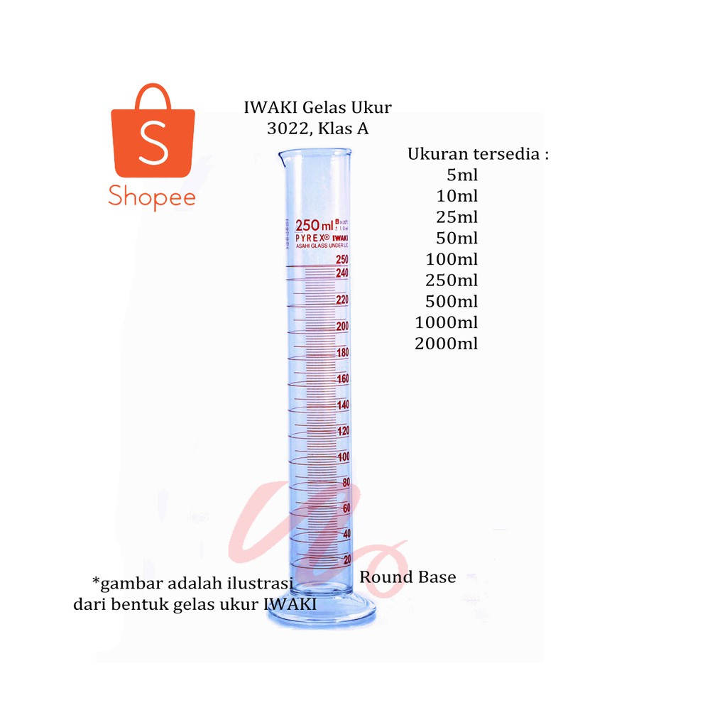 Gelas Ukur 1000ml IWAKI Class A Round Base 3022-1000N