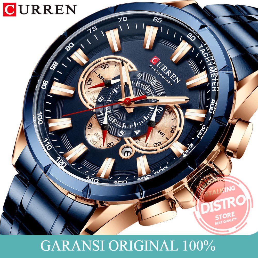 Jam Tangan Pria CURREN 8363  Analog Stainless Steel Chronograph Aktif Luminous Hand jam tangan pria 