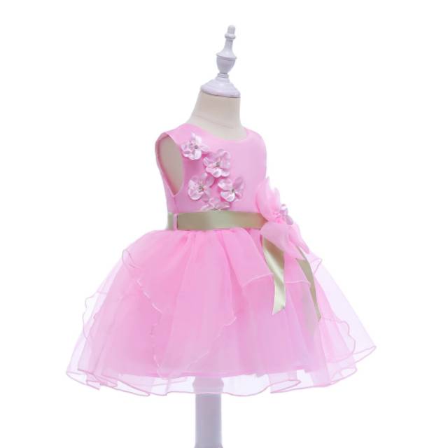 GA2597 FINELLA DRESS PESTA GAUN TUTU ANAK PEREMPUAN PINK PUTIH IMPORT MURAH BUNGA