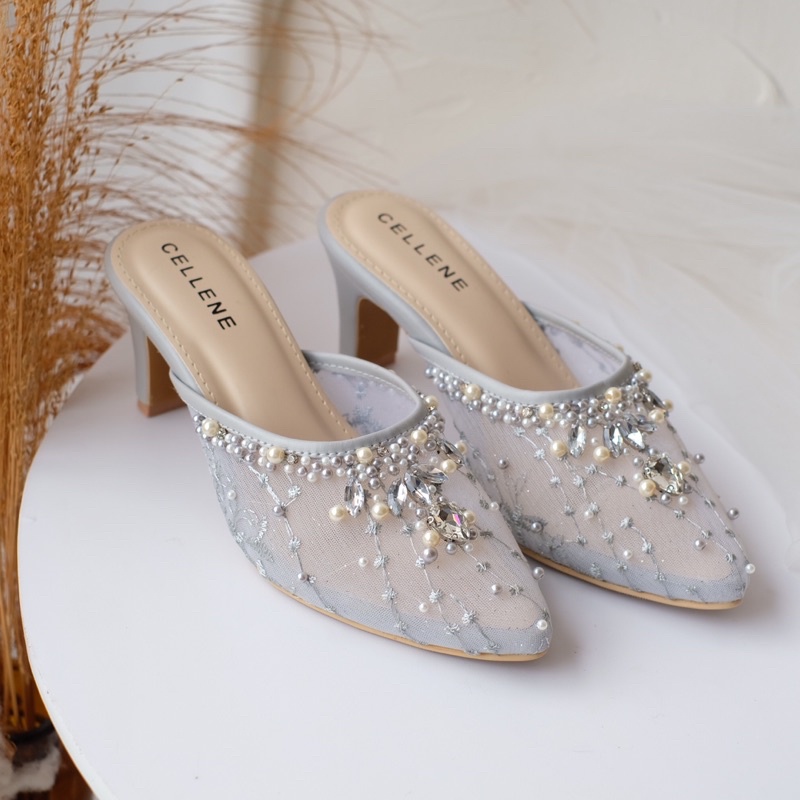 𝗖𝗘𝗟𝗟𝗘𝗡𝗘 Safir Beads Heels 3 color / Wedding shoes 7cm payet selop sepatu pernikahan 3warna