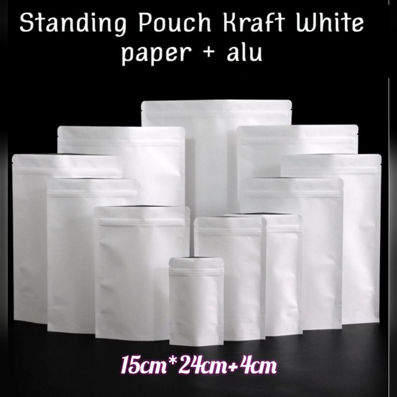 STANDING POUCH KRAFT PAPER WHITE KEMASAN KOPI ZIPLOCK BAG