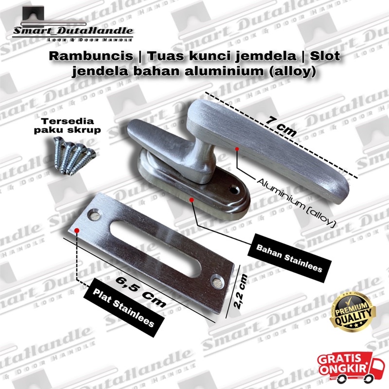 Rambuncis | Tuas pegangan jendela | Handle Kunci Jendela Panolet Slot Stainlees Aluminium Springknip