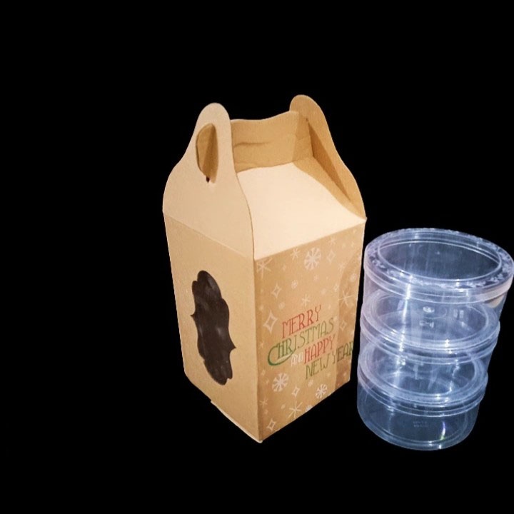 (10 Pcs) Box Kardus Jinjing Dus isi 3 Toples 500gr Packaging Parcel Natal Dus Tenteng Kotak Kue Keri