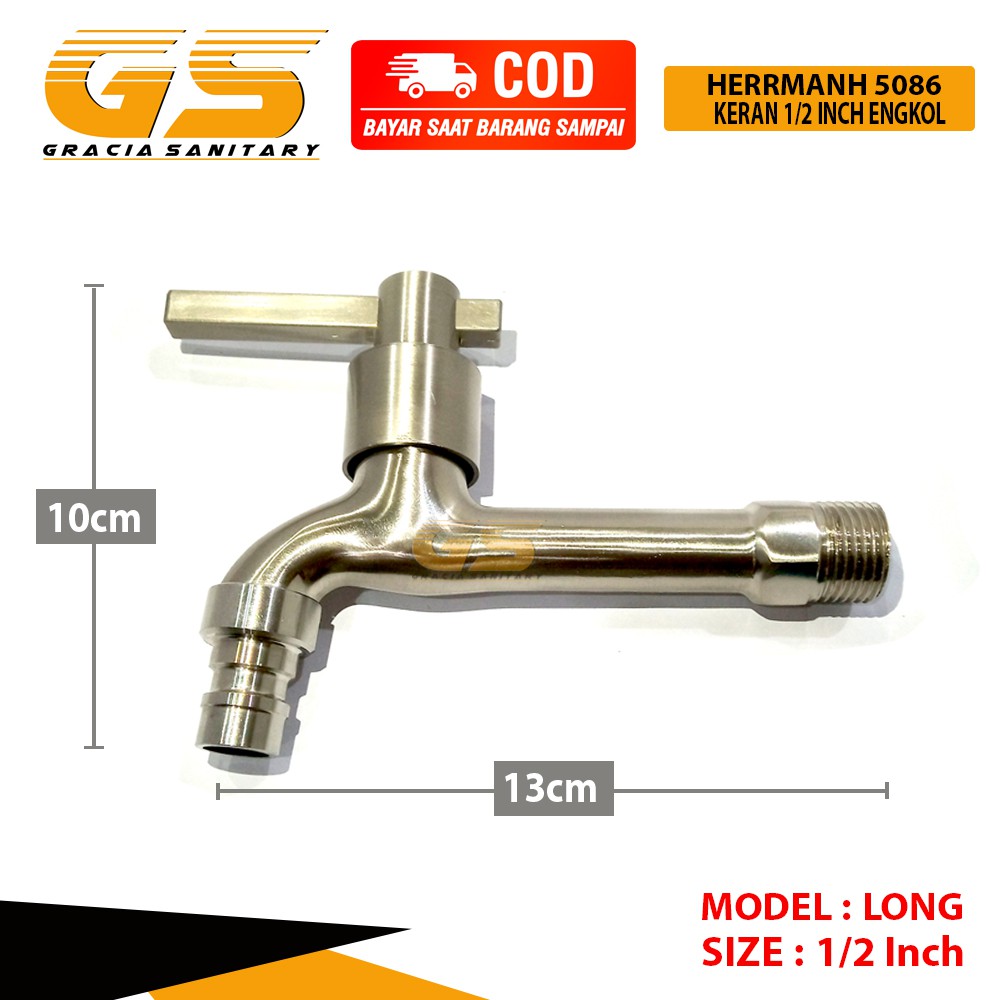 Kran 1/2 Inch Engkol Long Stainless Steel 304 Keran Air / Kran Mesin Cuci / Kran Selang / Kran Air Taman