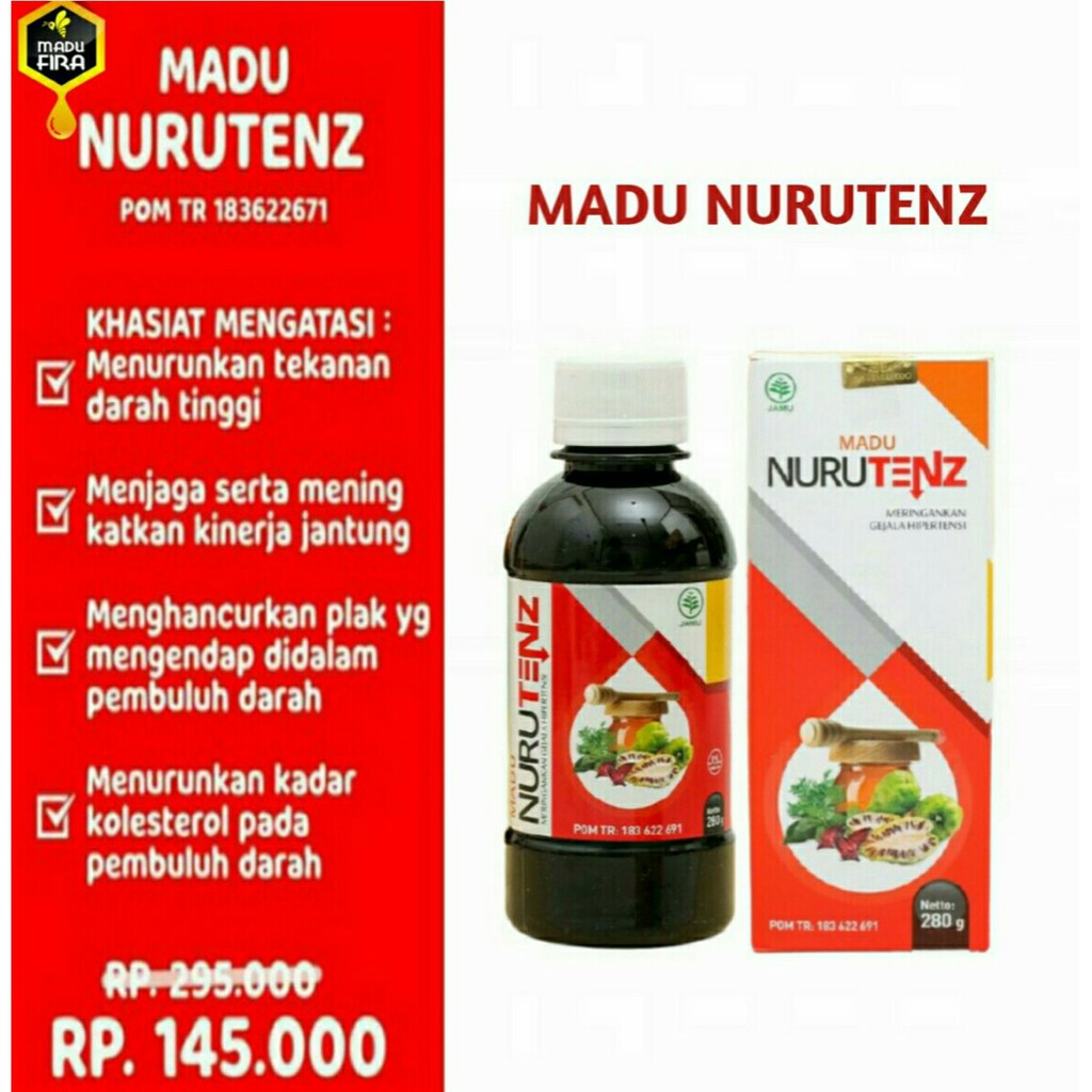 Madu Nurutenz Original Obat Herbal Solusi Tekanan Darah Tinggi Dan Hipertensi Isi 280 gr