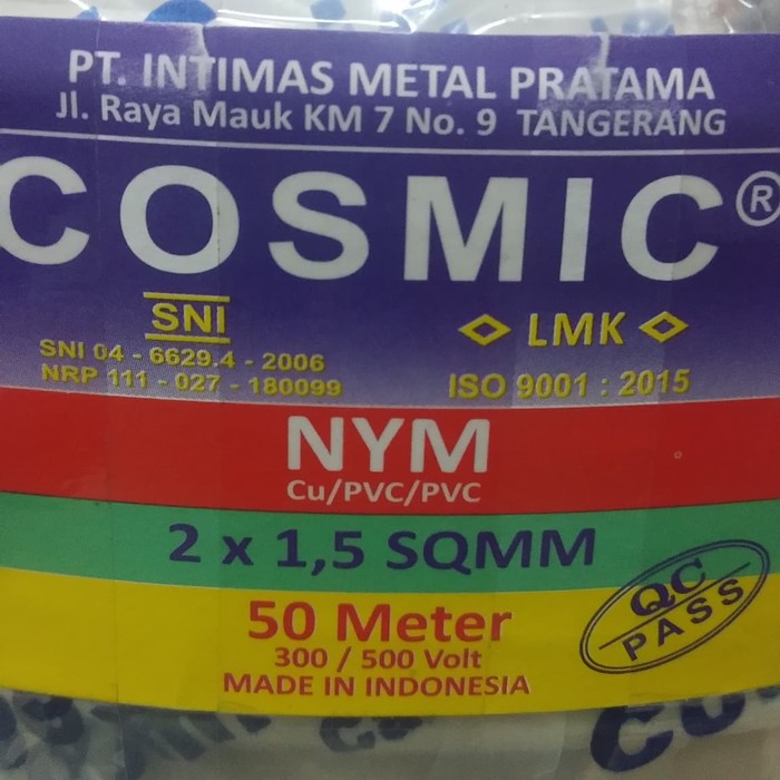 Kabel Cosmic NYM 2x1,5 @50m 2x1.5 putih tunggal kawat