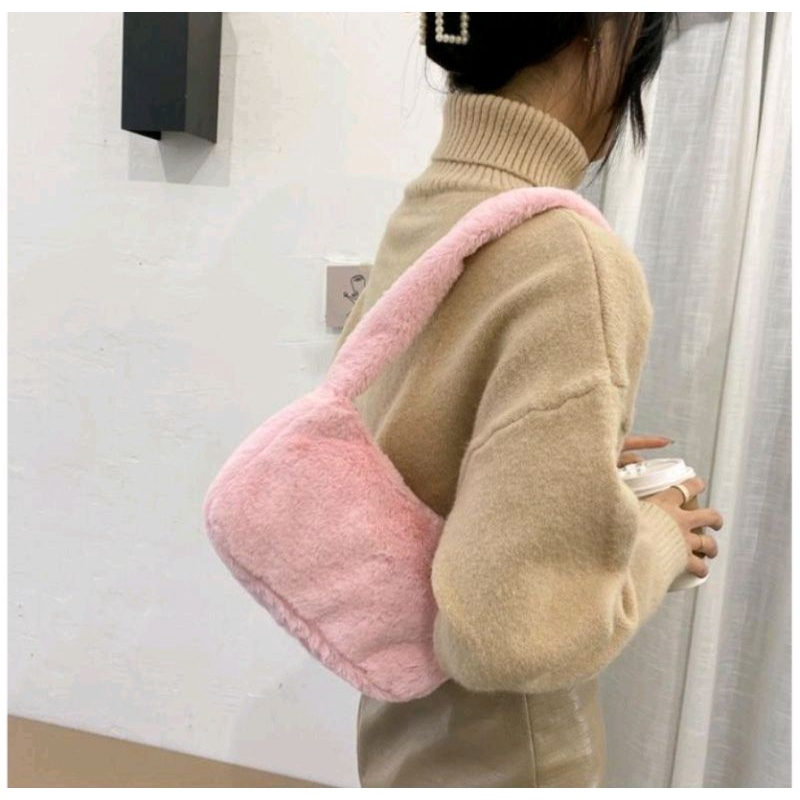 tas bahu shoulder Bag bulu y2k pinteres tas selempang bulu halus