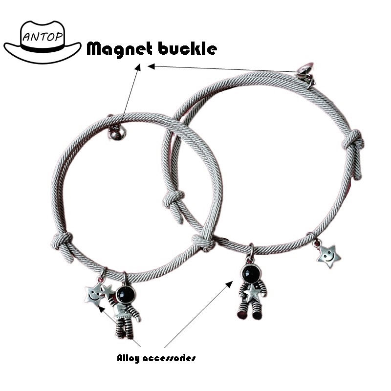 2pcs/set Couple Gelang Pasangan Magnetik Lucu Astronot Liontin Gelang Disesuaikan Gaya Korea Gelang Persahabatan Hadiah Ulang Tahun ANTOP