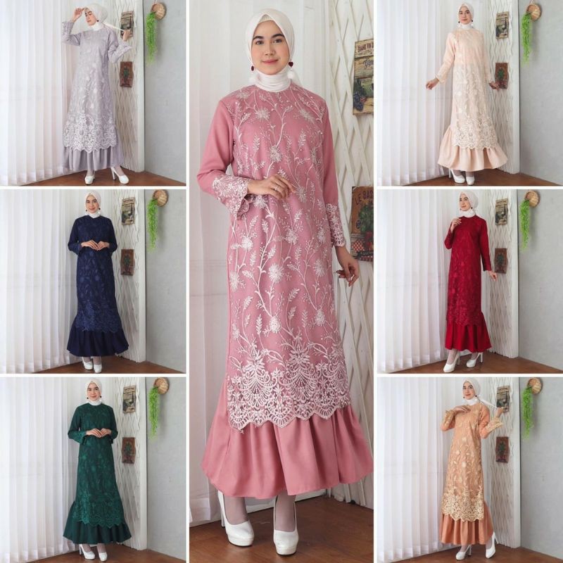 Gamis Pramitha Brokat Tille Tulle Glitter Maxi Dress Gamis Pesta Lebaran Kondangan Tulle Premium