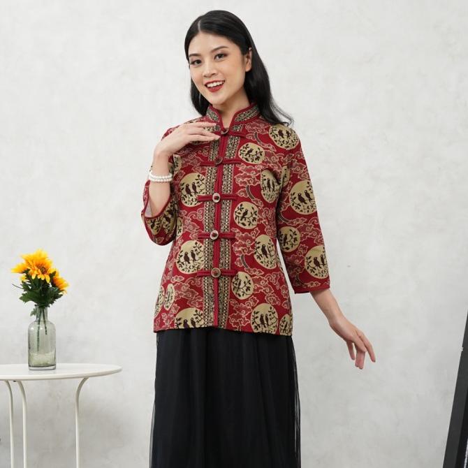 NONA RARA-Laura SITS T1320,Atasan kerja kemeja batik wanita modern