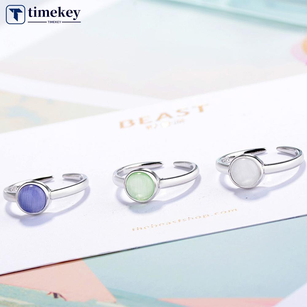 Timekey Cincin Wanita Hias Batu Opal Moonstone Gaya Simple Adjustable Untuk Hadiah A3K5