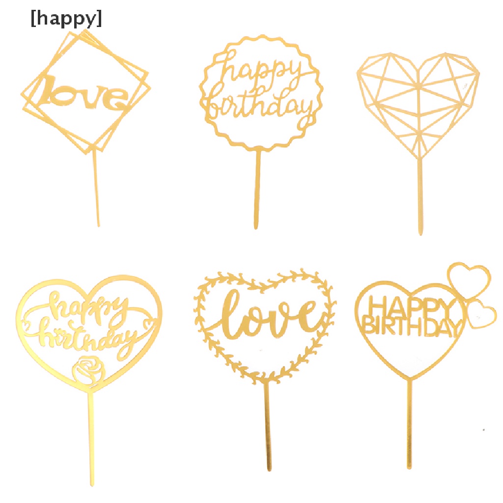 10pcs Topper Kue Desain Happy Birthday Bahan Akrilik Untuk Dekorasi Pesta