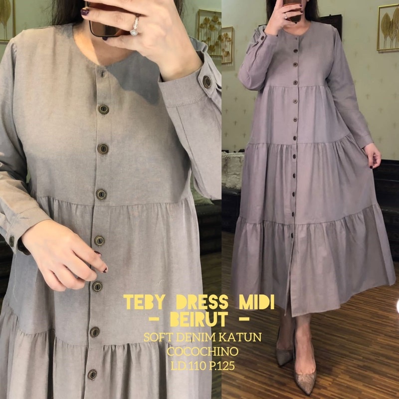 Daster Arab Teby MIDI JOVINA &amp; Teby MIDI BEIRUT Katun Soft Denim Ori