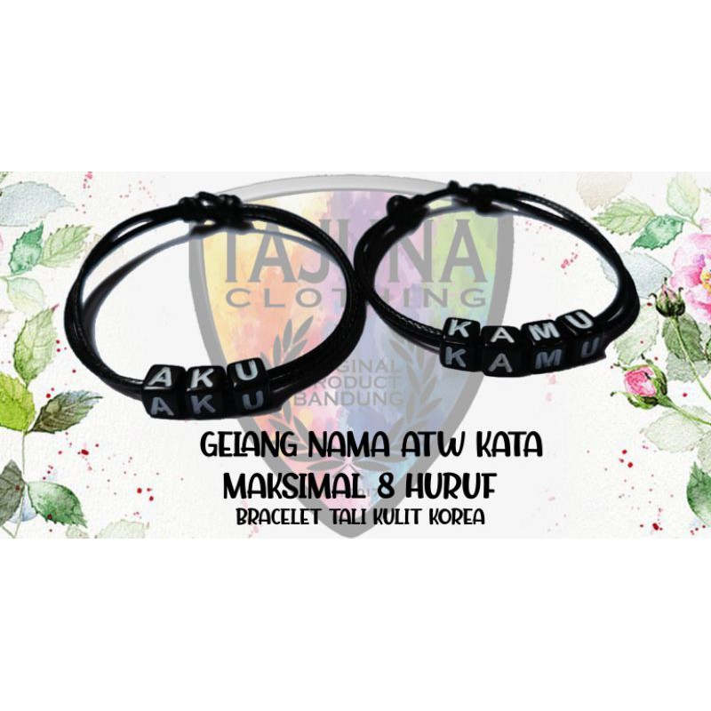 gelang custom nama atau kata,bracelet tali kulit korea