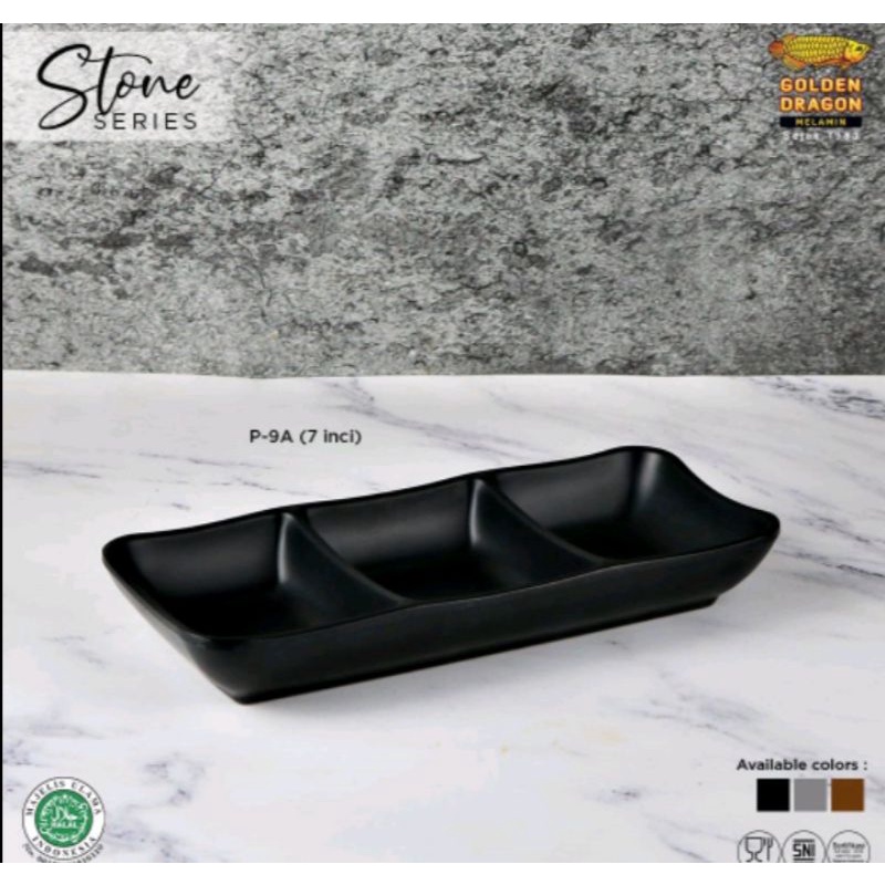 P9A Tempat Sambal Model Batu Sekat 3 HITAM Golden Dragon - tempat sambal model tembikar