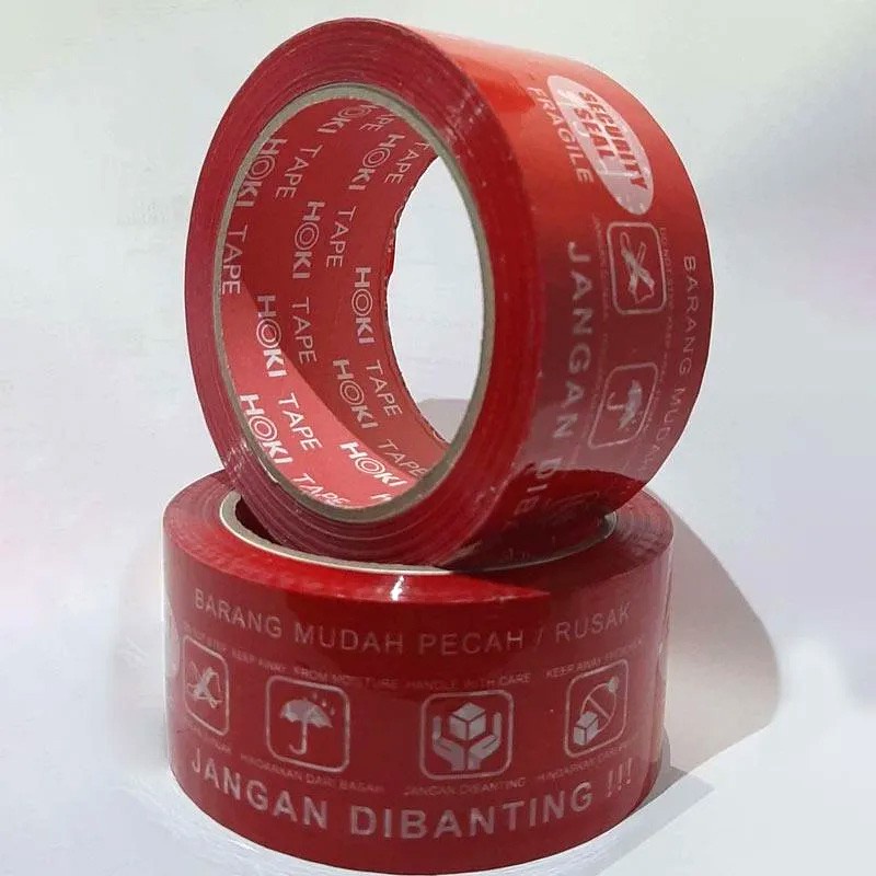 

Lakban WARNA MERAH Fragile Besar " JANGAN DIBANTING " " MUDAH PECAH " 2 inch 72 Yard Azzara-NH