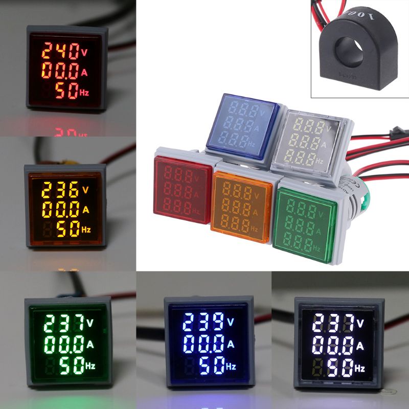 Btsg 3in1 AC Voltmeter Ammeter Frequency Meter Indikator LED Hijau Untuk Industri