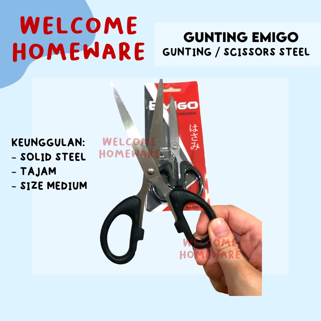 Gunting Kertas Stainless Steel Tajam Scissors Emigo Medium EM165