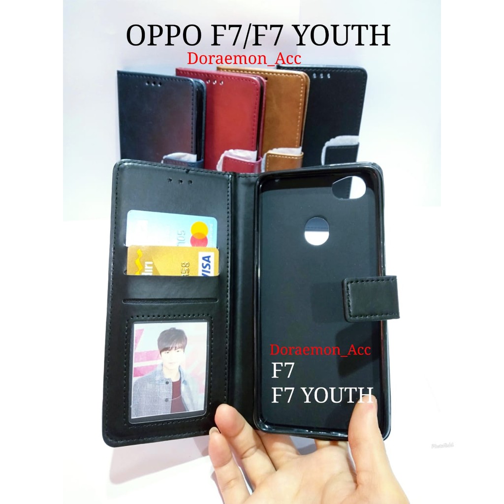 LEATHER FLIP COVER OPPO F7 F7 Youth - WALLET CASE KULIT - CASING