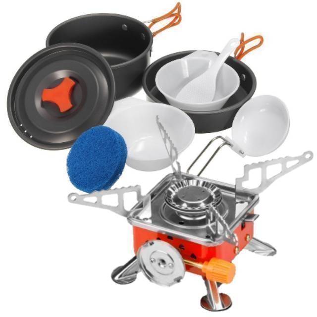 Paket alat masak camping murah : Cooking set & Kompor gunung untuk 1-3 orang