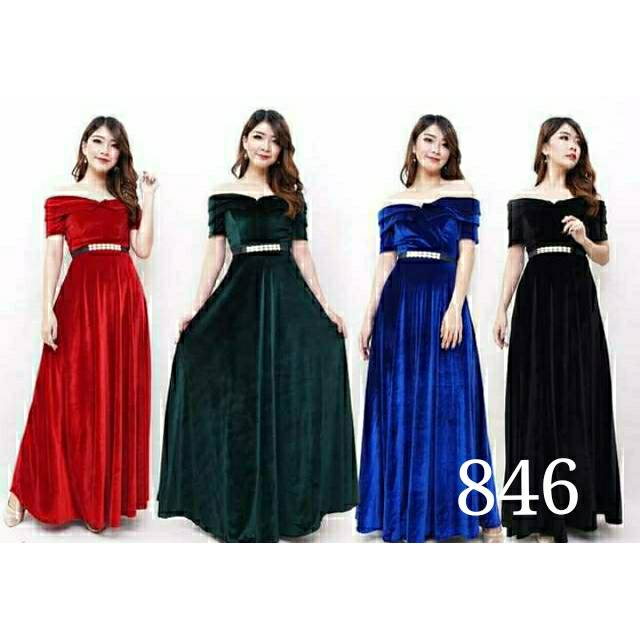 Dress 846 / dress panjang / dress bludru impor + Belt long dress panjang / gamis mekar /dress Pesta