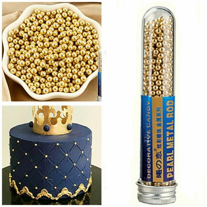 

Silahkan Order] Gold pearl sprinkle 40g besar 4 mm hiasan kue mutiara emas halal