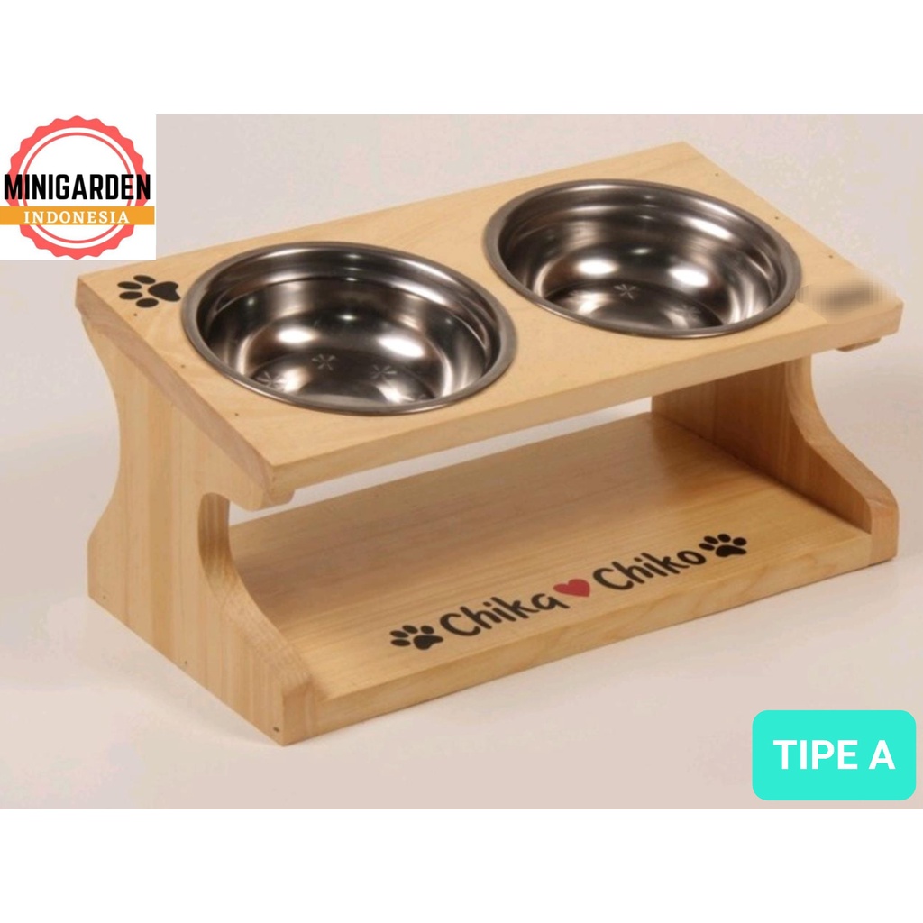 STANDING PET BOWL KAYU DOUBLE BOWL tempat makan hewan anjing kucing