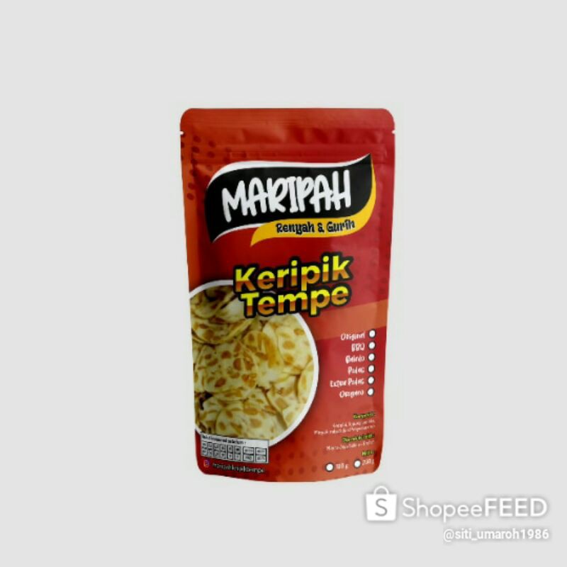 

Keripik Tempe Tapioka Maripah Rasa Balado, isi 75gr.