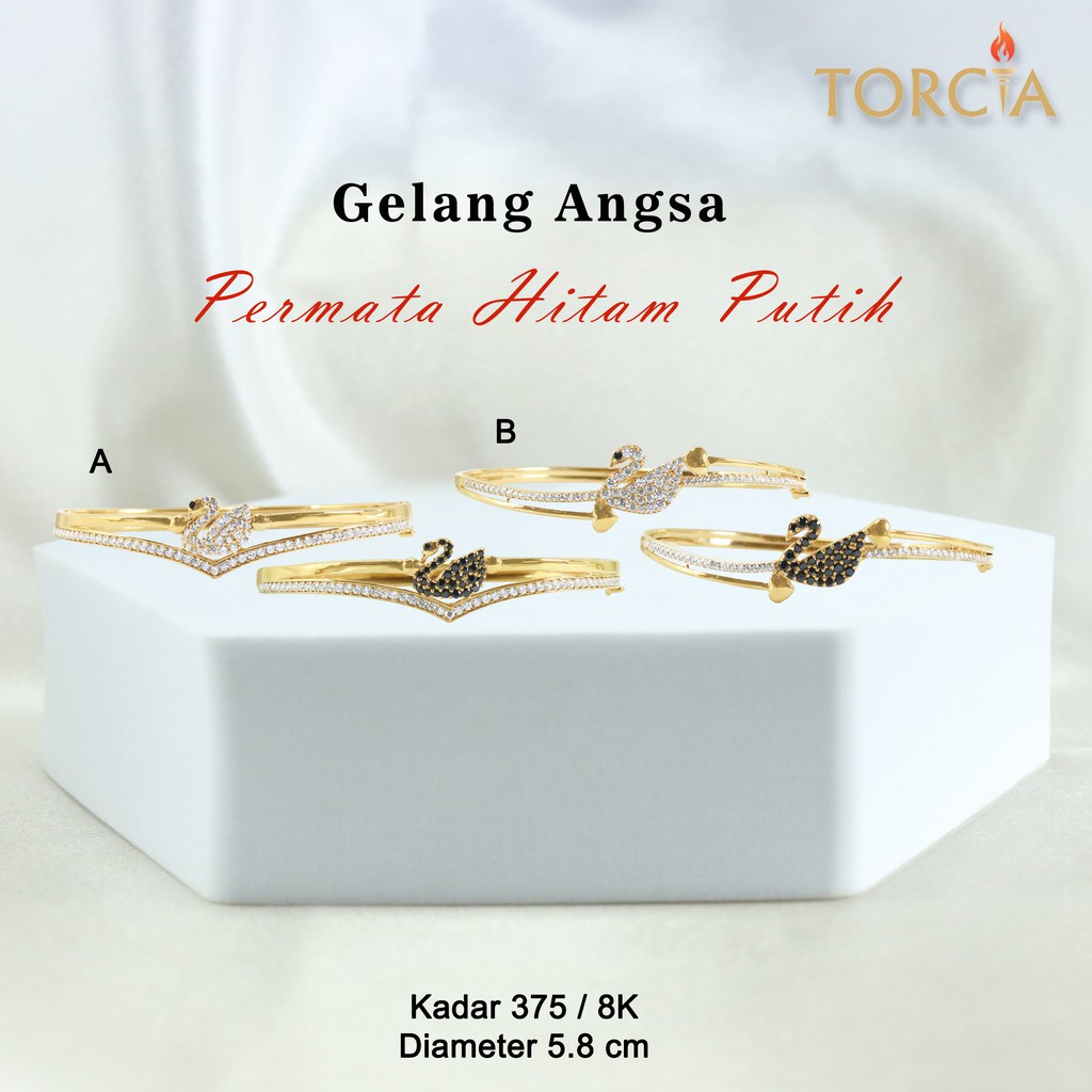 Gelang Oval Emas Asli Angsa Permata Hitam Putih Kadar 375 Torcia